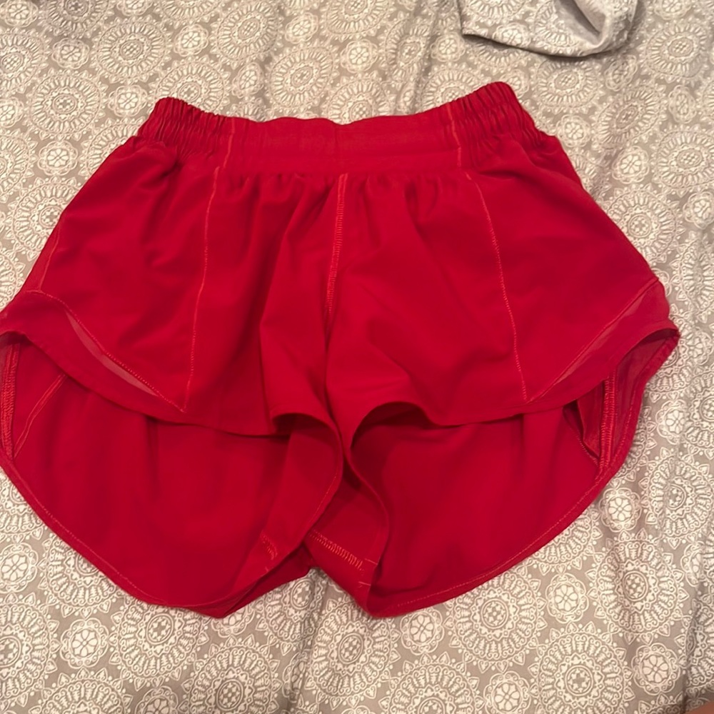 red Lululemon shorts size 0